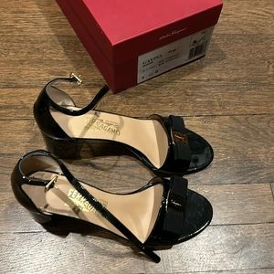 Ferragamo patent leather chunky heel dress sandal